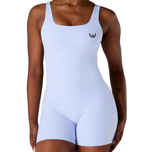 Combinaison de sport pour femme, bleu clair, dos ouvert, sans manches, extensible, respirante, pour la gym, le yoga et l'entraînement - Product Image 3