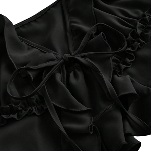Top Camisero Negro con Volantes para Mujer, sin Mangas, Tirantes Finos, con Lazo Delantero, Estilo Peplum, Casual, Verano, Ajustado, Transpirable - Product Image 5