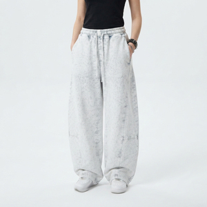 <b>Women</b> Wide Leg Fleece Acid Wash Sweat Pants Elastic Waist <b>Baggy</b> Casual Loose Fit Full Length Jogger Pants Streetwear - Product Image 6
