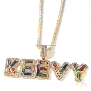 Collier pendentif prénom en diamant de laboratoire taille baguette arc-en-ciel, style hip-hop glacé, pendentif plaque nominative personnalisée - Product Image 3