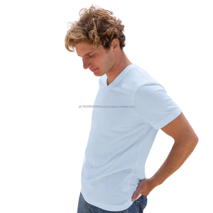 T-shirt pour homme en coton biologique 100% de luxe, bleu ciel, col en V, pré-rétréci, manches courtes, respirant, coupe ajustée - Product Image 4