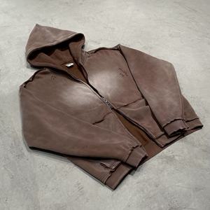 Sweat à capuche d'hiver personnalisé à double fermeture éclair, poids lourd, couleurs personnalisées, style streetwear vintage vieilli, délavé à l'acide, 300 g/m², 100 % coton - Product Image 2