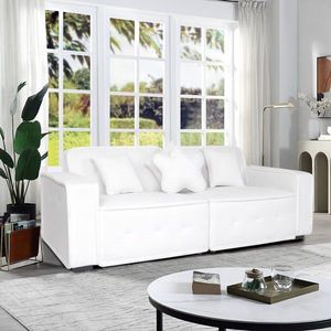Sofá seccional moderno para sala de estar con 3 almohadas, tela de terciopelo blanco, 93.50"*35.23"*30.70"" - Product Image 2