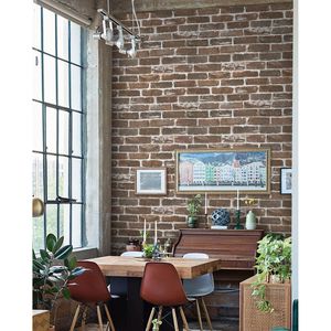 Papier peint vintage imitation brique marron 45 cm x 5 m auto-adhésif, pelable et repositionnable, revêtement mural 3D amovible - Product Image 3