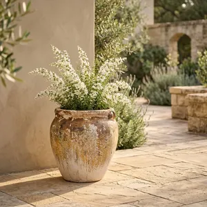 Pot en céramique rustique vintage, style français vieilli, grande jardinière en terre cuite, décoration de jardin intérieur/extérieur style Wabi Sabi, avec drainage - Product Image 5