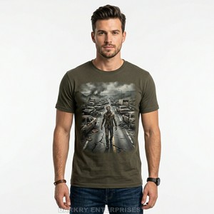 Camiseta Gráfica Personalizada para Hombre en Verde Oliva, Estampado Apocalíptico, Ropa Urbana de Algodón, Fabricante de Prendas de Alta Calidad, Venta al Por Mayor - Product Image 1