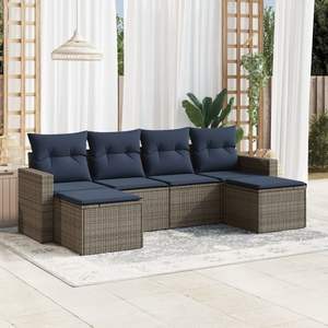 ชุดโซฟาลานบ้านหวายโพลีสีเทา 6 ชิ้นพร้อมชุดเบาะรองนั่งในสวน - Product Image 1