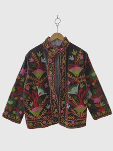 Chaqueta de Algodón con Bordado Floral a Mano, Cuello Mandarín, Manga Larga, Estilo Prairie Chic para Adultos, Otoño - Product Image 1