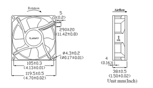 Ventilateur de refroidissement pour ordinateur à roulement à billes/à manchon, sans balais, haute vitesse, 120x38mm, 12V/24V/48V, 98-115 CFM, support OEM/ODM, pales en plastique - Product Image 2