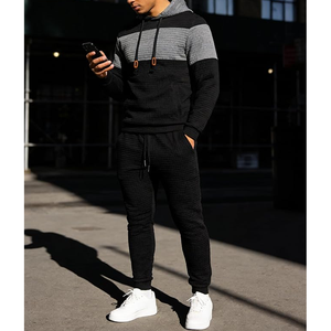Men's Hooded Waffle <b>Knit</b> Thermal Tracksuit <b>Set</b> Color Blocking Casual Winter Wear - Product Image 3