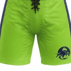 Conjunto de Jersey y Pantalones Cortos de Hockey sobre Hielo Sublimados en Verde Lima y Azul Marino para Hombre, Cuello en V, Rayas, Poliéster, Uniforme Deportivo - Product Image 6