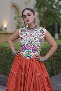 Ensemble Salwar Kameez en Soie Rayonne LAMOUNT de Qualité Supérieure pour Femme, Jupe Évasée pour Dandiya, Tenue Traditionnelle du Gujarat, Séchage Rapide - Product Image 6
