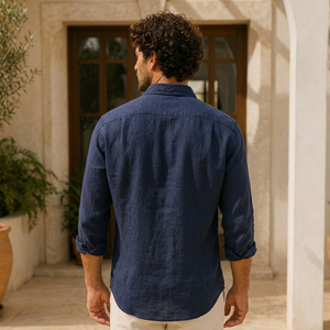 Camisas de lino para hombre con costuras reforzadas, servicio OEM y ODM aceptable, precio razonable, camisas de lino teñidas lisas para ropa de moda. - Product Image 6