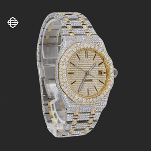 Montre-bracelet de luxe pour homme, mouvement quartz ETA, bracelet en acier inoxydable, verre analogique, entièrement sertie de diamants Moissanite, bracelet de 20 mm, style affaires - Product Image 2