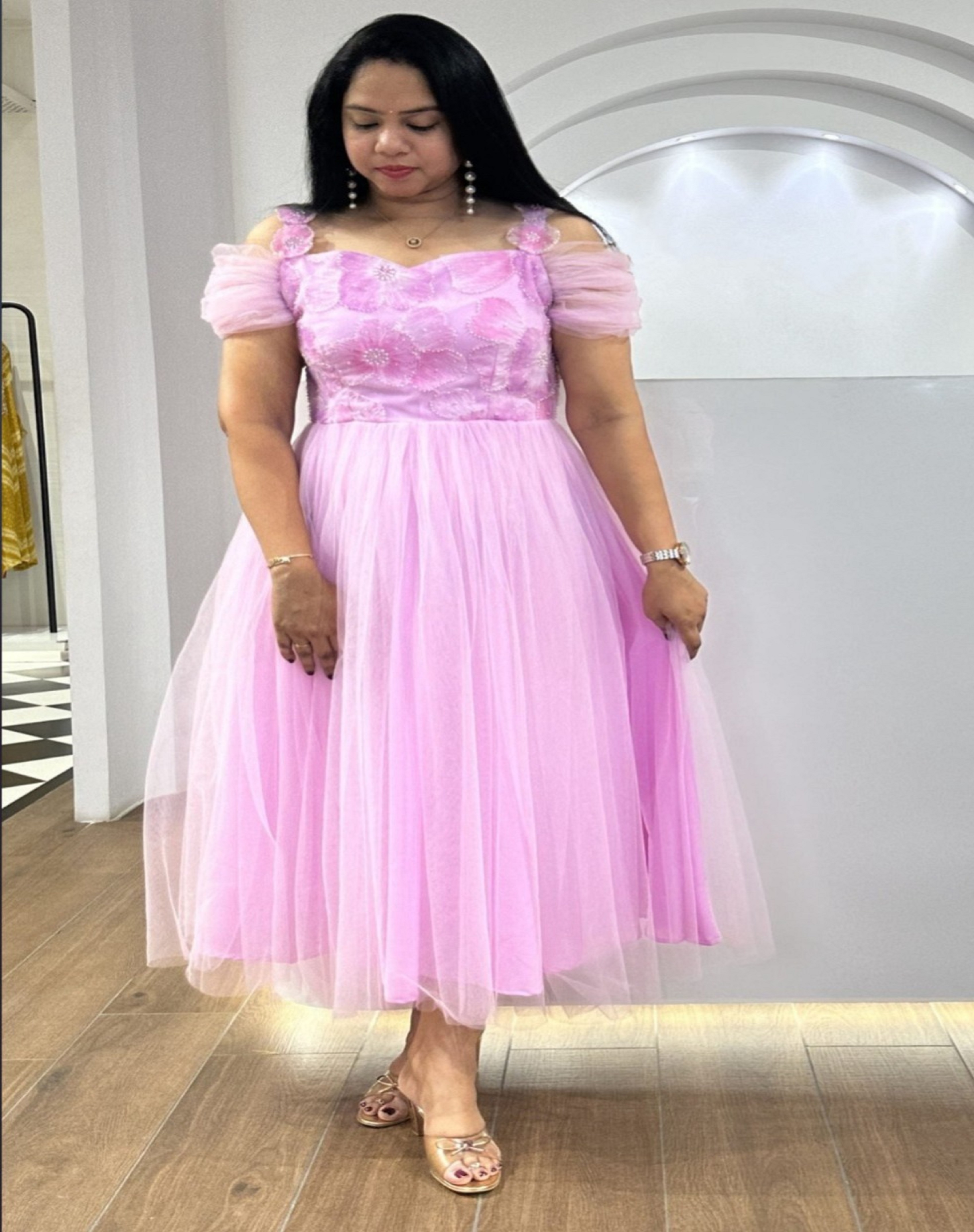 Net Dresses Western - 2025 New Design Sheer Floral Style