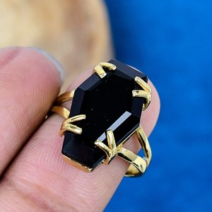 Handmade Black Onyx Gemstone Coffin Shape <b>Ring</b> 18k <b>Gold</b> Micron Over 925 Sterling Silver - Product Image 3