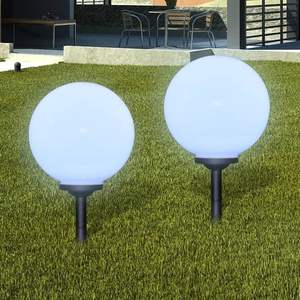 Juego de 2 luces de jardín con forma de bola, blancas y brillantes, con tubo negro de plástico PP, iluminación elegante para jardín - Product Image 1