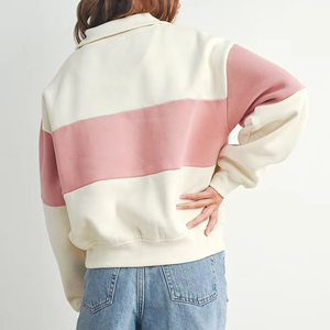 Custom 100% Cotton <b>Women's</b> Half <b>Zip</b> High Neck Long Sleeve Sweatshirt Autumn Winter Streetwear Workout <b>Jumper</b> Front Logo ODM - Product Image 4