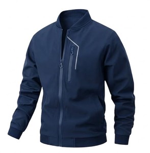 Chaqueta Bomber Unisex Azul Marino con Cierre Completo, Cuello Alto, Forro Polar, Informal, para Invierno, Material de Lona, Logotipo Frontal - Product Image 1