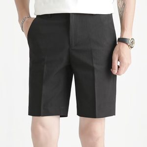 <b>Knee</b> Length 100% Cotton Elastic Waist Anti-Wrinkle Solid Knitted Tailored Men's Shorts Casual Lightweight Breathable Summer - Product Image 2