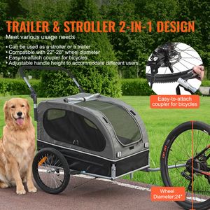 Remolque de Bicicleta 2 en 1 para Perros, Soporta hasta 88 Libras, Fácil de Plegar, con Liberación Rápida, Carrito para 1 Mascota - Product Image 2