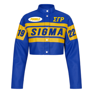 Veste en cuir véritable rouge courte avec broderie Delta Zeta Phi DST AKA Sigma Chi Eta Alpha Epsilon Pi, coupe ajustée - Product Image 3