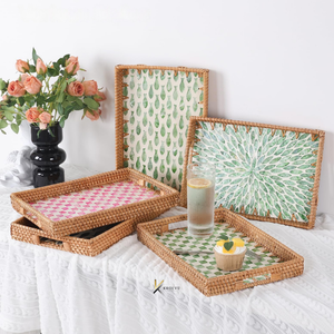 Bandeja de Servir Rectangular de Madera con Tejido de Ratán y Madreperla, Hecha a Mano, Ecológica, Elegante, Duradera, Decoración para el Hogar, Regalo de Inauguración - Product Image 5