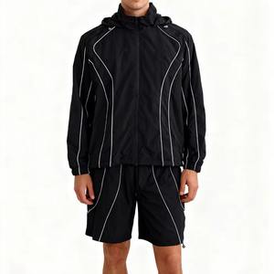 Conjuntos de 2 Piezas de Chaquetas y Pantalones Cortos con Capucha, Resistentes al Viento, para Invierno, Fabricados al por Mayor, Traje Deportivo 100% Algodón Orgánico para Hombre - Product Image 5