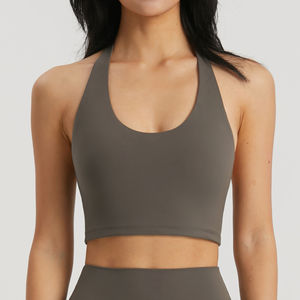 Top Deportivo de Yoga para Mujer con Logotipo Personalizado, Suave, Color Nude, Espalda Descubierta, Cuello Halter, para Gimnasio y Fitness - Product Image 3