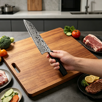 Couteau de chef de cuisine à lame droite en acier inoxydable 5Cr15MoV extra-affûté, ensemble de 8 pièces, motif Damas laser, manche en bois octogonal