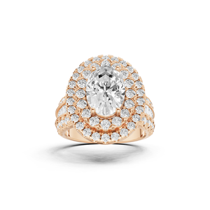 Bague de fiançailles solitaire en or jaune 14 carats avec diamant de laboratoire taille ovale de 2 carats, sertie d'un double halo central, bijoux fins de mariée - Product Image 5