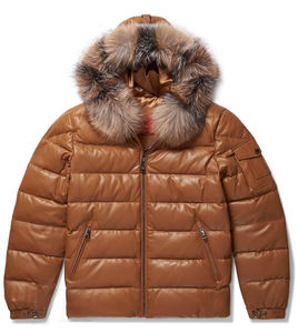 Veste matelassée de luxe pour homme en cuir véritable avec capuche en fourrure véritable, imperméable, thermique, doudoune d'hiver, vêtements d'extérieur sur mesure en gros - Product Image 1