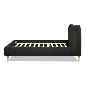 Letto matrimoniale imbottito con piattaforma e testiera curva in stile romano, tessuto bouclé nero ebano - Product Image 3