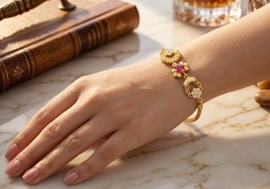 Divyoro <b>Ruby</b> Floral Chain <b>Bracelet</b> 22k Gold Plated Vintage Trendy Orissa Women's Jewelry Engagement Wedding Everyday Wear - Product Image 3