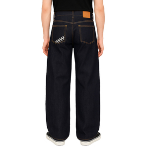 Men's Dark Blue Wide Leg Denim Pants High Waist Button Closure Casual Style 100% Cotton Midweight Canvas Fabric Autumn Wear - Product Image 5