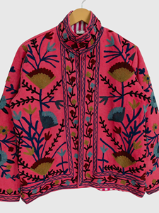 Hand Embroidered Floral Cotton Mandarin Collar Jacket Full Sleeve Regular Length Adult Women'<b>s</b> Spring Wear Prairie Chic Style - Product Image 2