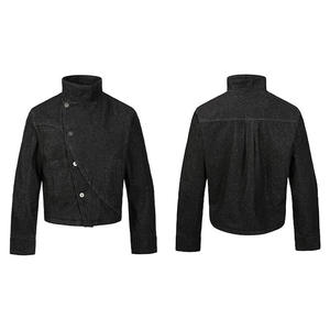 Blouson en jean incurvé sur mesure 3D pour homme - Design irrégulier multi-formes, vêtement d'extérieur style uniforme d'arts martiaux à capuche - Product Image 4
