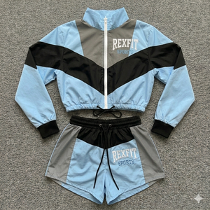 Rexfit Sports Factory Direct Mens <b>Reflective</b> Nylon Sports <b>Jacket</b> and Shorts Set Tracksuit Set Wholesale - Product Image 1
