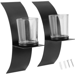 Kit de porte-bougie mural en fer 3D en forme d'arc avec lanternes et pots à bougies en verre et métal - Product Image 3