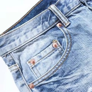 Shorts en jean pour homme, taille mi-haute, coupe droite, déchirés, en coton, style streetwear décontracté, brodés, en tissu tricoté d'été - Product Image 5