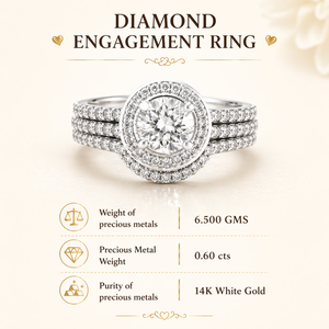 Bague de fiançailles en diamant véritable de 1,20 ct avec accents décoratifs |   Bague de mariage en or blanc 14 carats avec halo et double sangle sertie de griffes, bijoux fins - Product Image 5