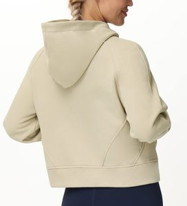 Sudadera con Capucha y Cremallera para Mujer, de Forro Polar, Color Beige Sólido, Manga Larga, Transpirable, para Otoño - Product Image 2