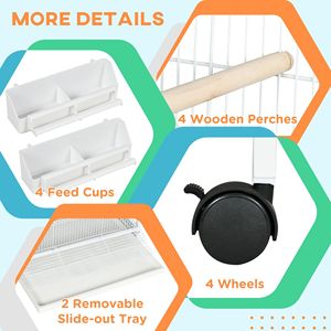 Gabbia per Uccelli in Metallo Bianco da 67 Pollici con Supporto su Ruote, Posatoi, Contenitori per Cibo e Porte - Gabbia per Animali Domestici - Product Image 3