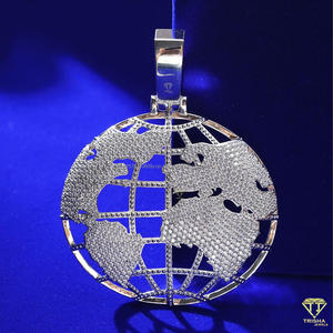 Pendentif Streetwear World avec pierres cultivées en laboratoire et argent 925 certifié GIA, bijoux personnalisés plaqués rhodium style Hip Hop - Product Image 3