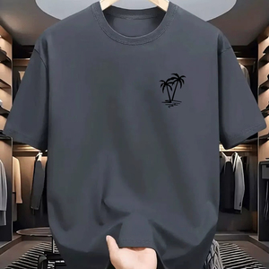 เสื้อยืดผู้ชายคุณภาพใหม่ ฤดูร้อน ผ้าฝ้าย 100% แฟชั่นลำลอง ทรงหลวม พิมพ์ลายต้นมะพร้าว คอกลม สปอร์ต - Product Image 3