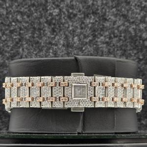 Montre homme classique mécanique personnalisée bicolore rose et blanc entièrement sertie de diamants Moissanite avec cadran chronographe et date - Product Image 4