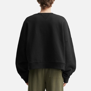 Sweat-shirt à col rond noir pour homme, couleur unie, décontracté, pour l'automne, 100% coton, tricoté en molleton français, manches longues - Product Image 3