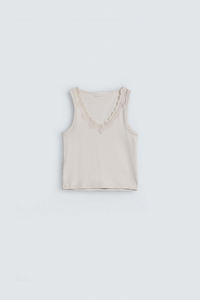 Camiseta sin mangas con cuello en V de encaje blanco para mujer, ropa informal elegante de alta calidad, camiseta sin mangas de talla grande para mujer - Product Image 5