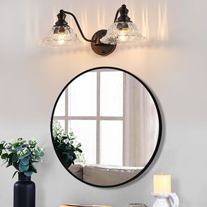 Applique da Bagno Vintage a 2 Luci da 20 Pollici, Elegante Lampada da Parete in Metallo Nero e Vetro - Product Image 4