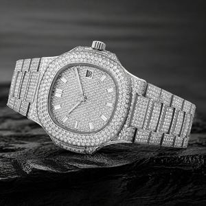 Montre de luxe pour homme en acier inoxydable, cadran analogique en cristal de moissanite, date, mouvement mécanique, 41 mm, résistance à l'eau 10 bars - Product Image 2